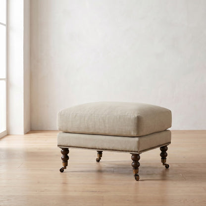 Madeline Ottoman in Natural Performance Linen