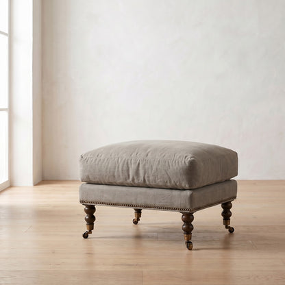 Madeline Ottoman in Putty Linen