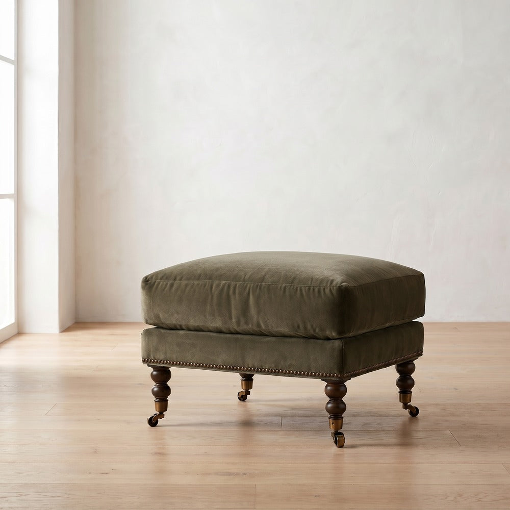 Madeline Ottoman in Sage Velvet