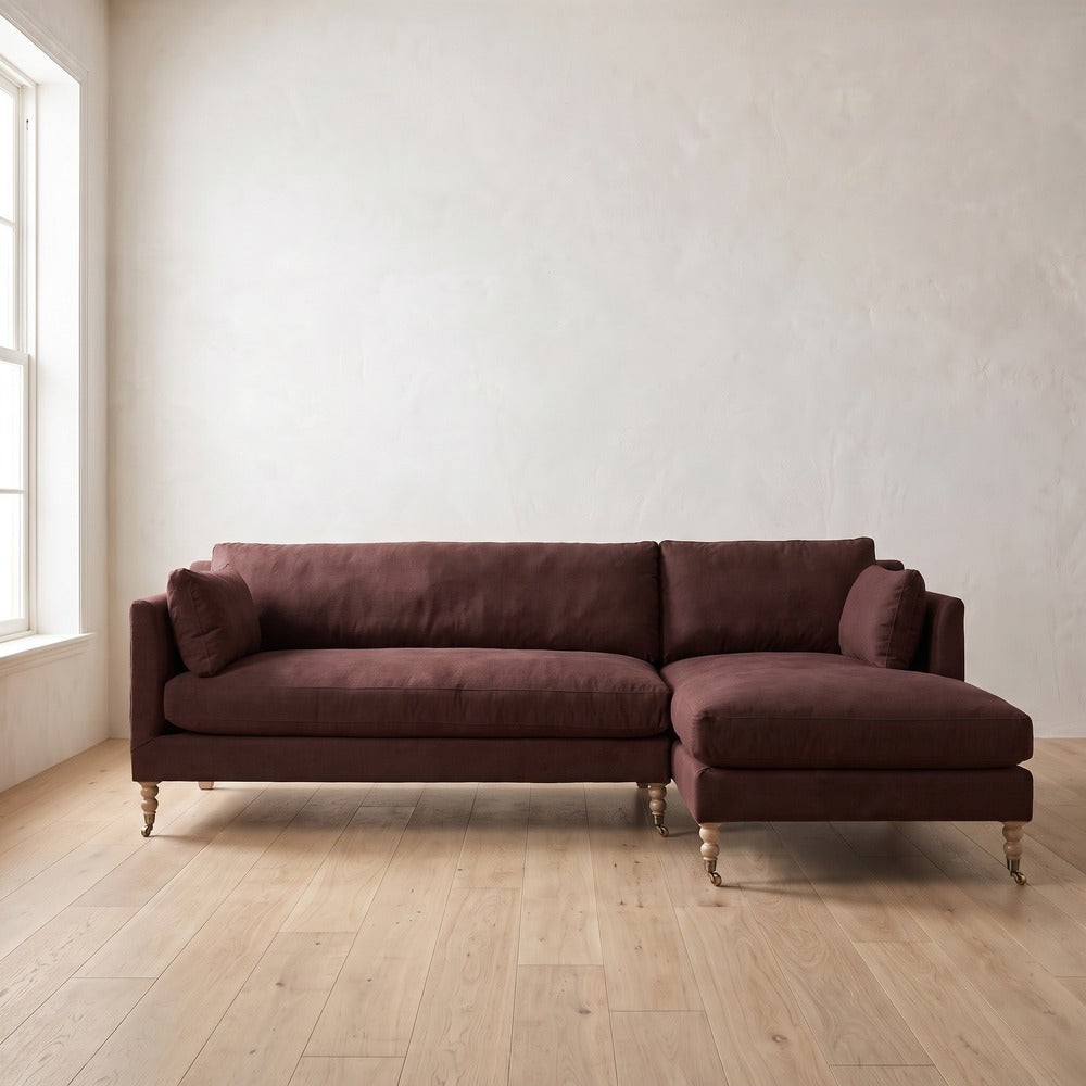 Madeline Chaise Sectional in Burgundy Linen