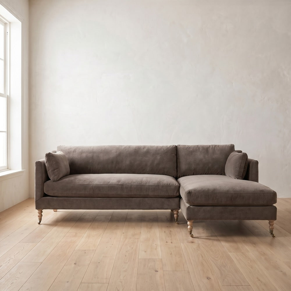 Madeline Chaise Sectional in Charcoal Brown Performance Chenille