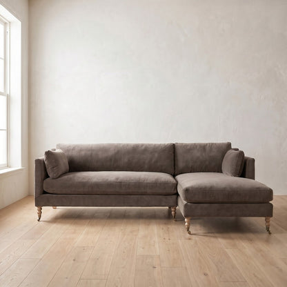 Madeline Chaise Sectional in Charcoal Brown Performance Chenille