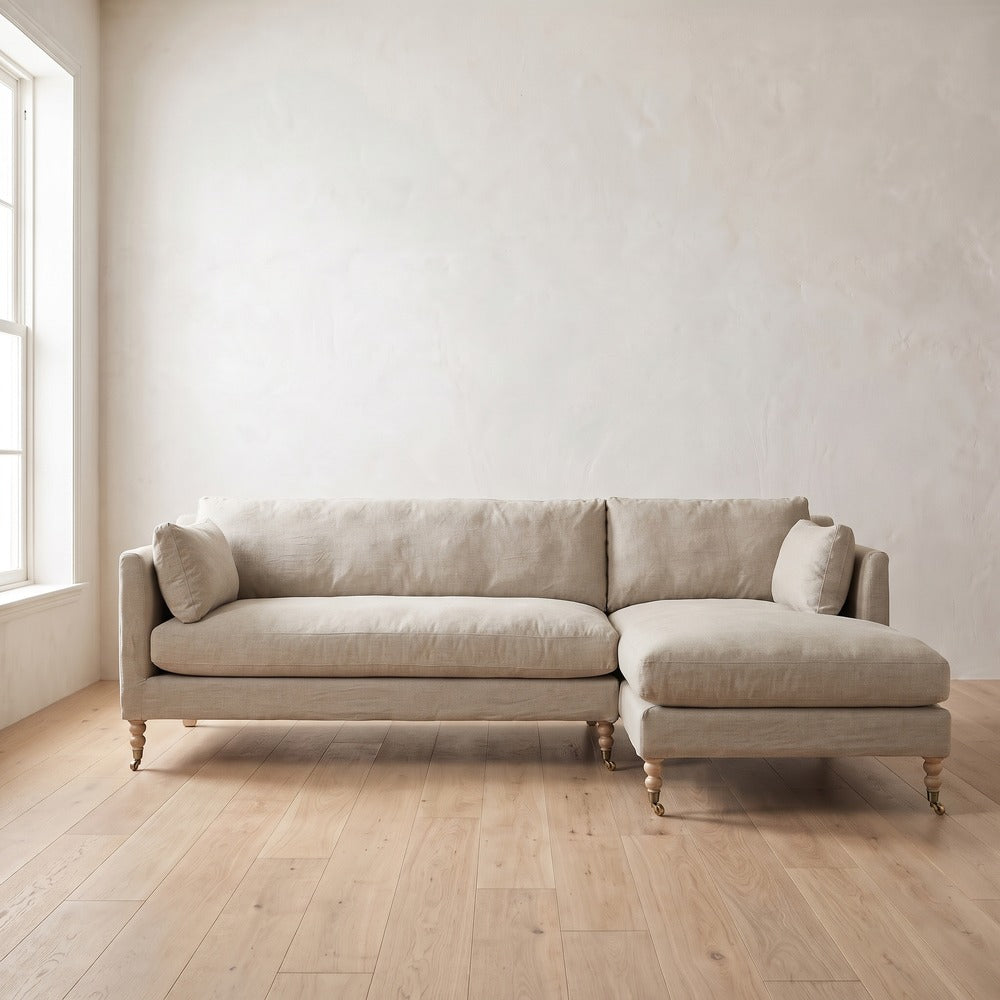 Madeline Chaise Sectional in Natural Linen