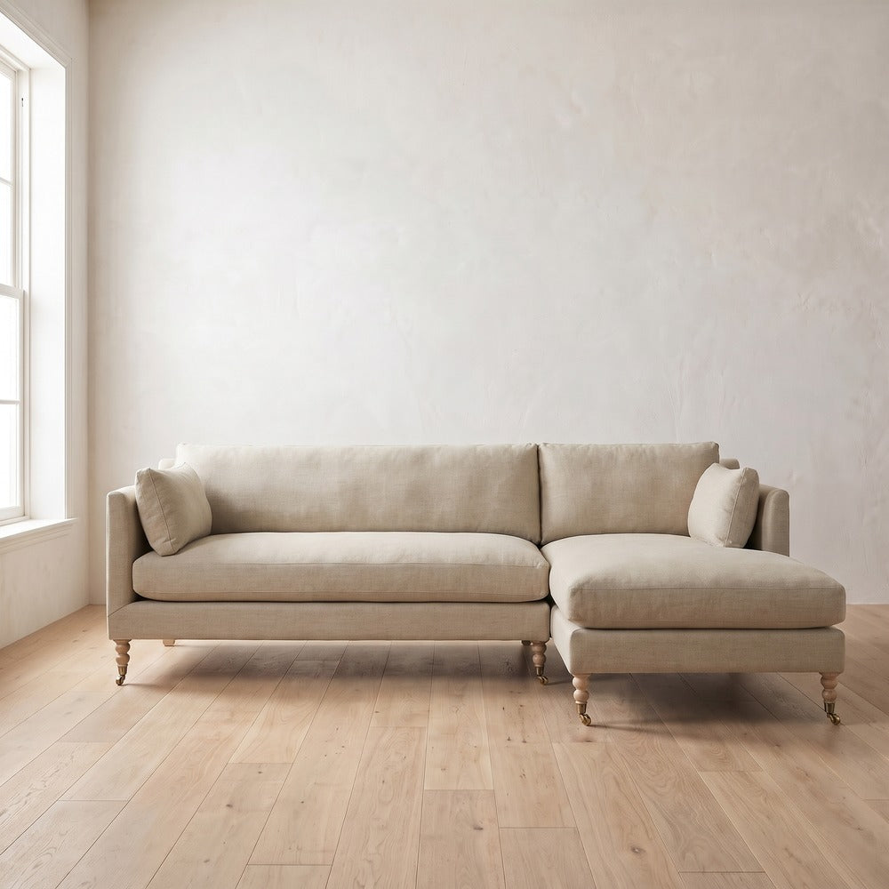 Madeline Chaise Sectional in Natural Performance Linen