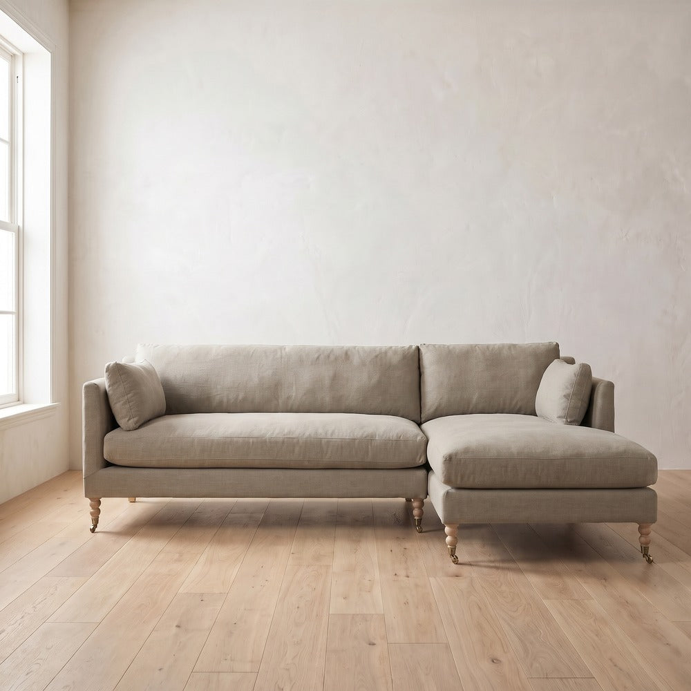 Madeline Chaise Sectional in Putty Linen