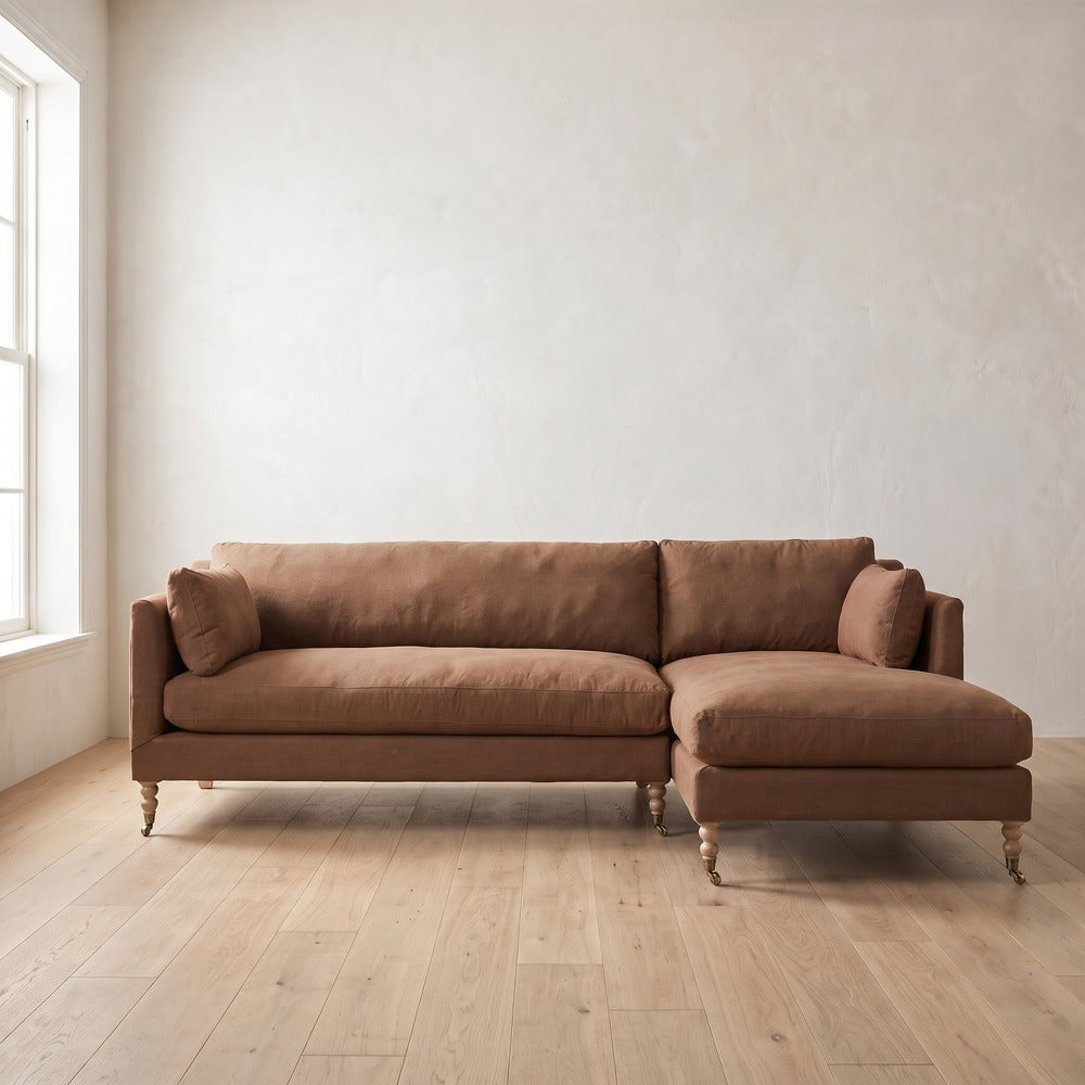 Madeline Chaise Sectional in Terracotta Linen
