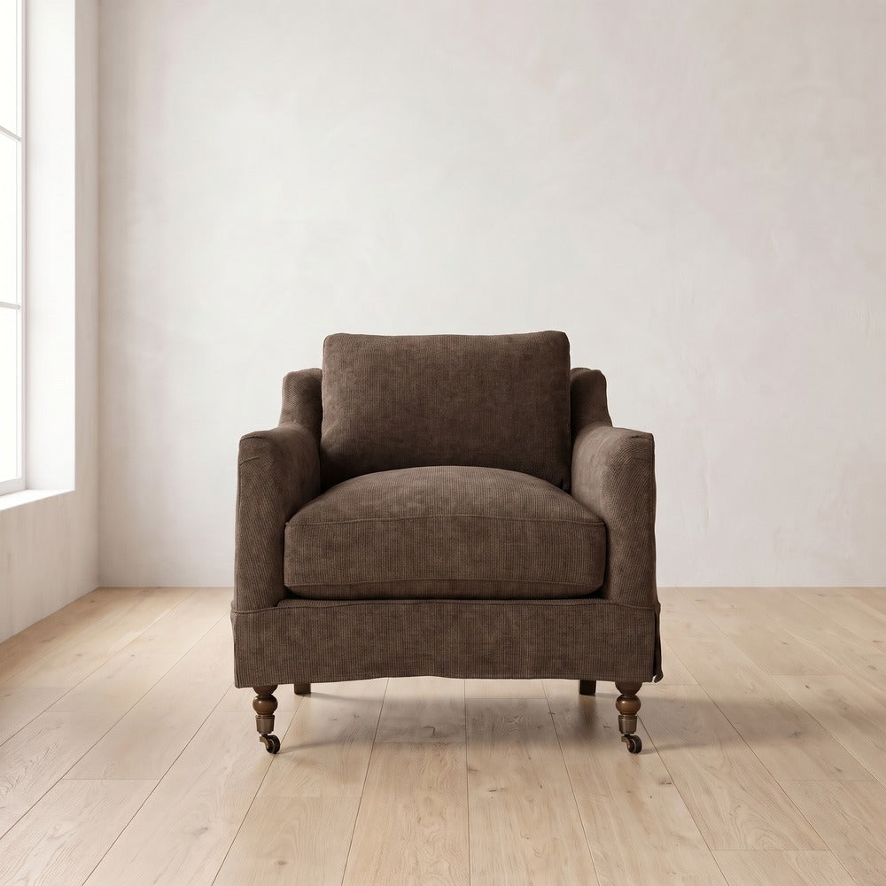Madeline Short Skirt Chair in Bark Chenille