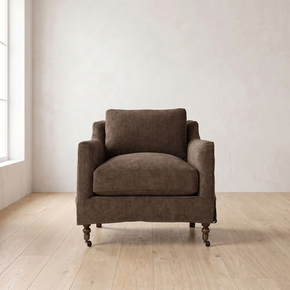 Madeline Short Skirt Chair in Bark Chenille