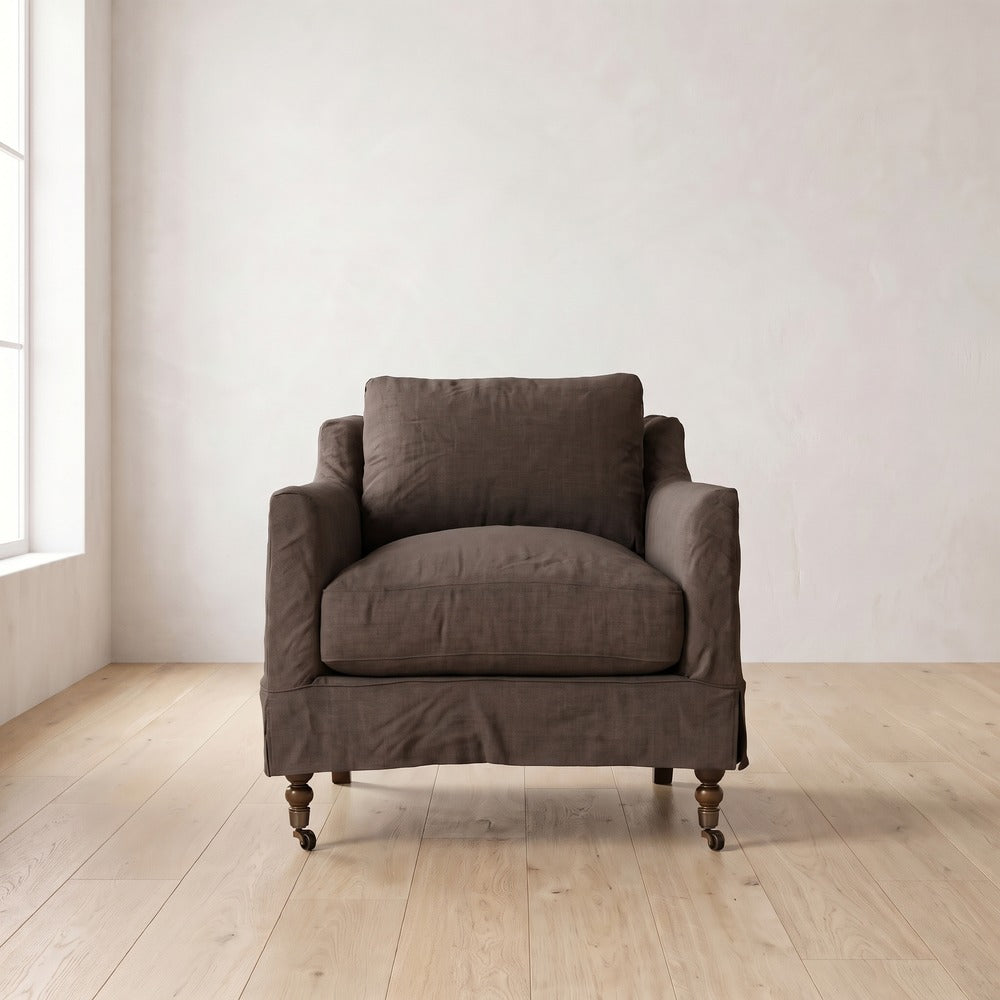 Madeline Short Skirt Chair in Bark Linen