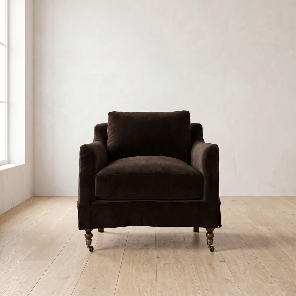Madeline Short Skirt Chair in Bark Velvet