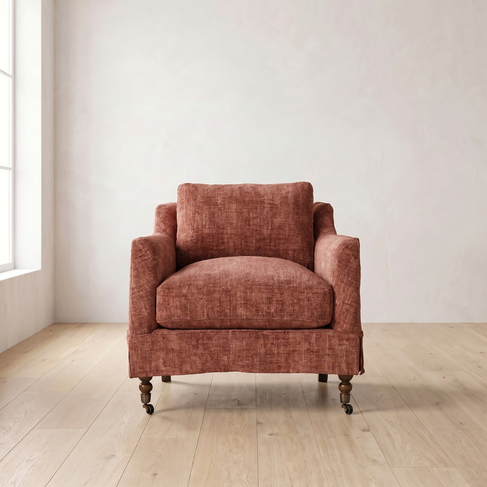Madeline Short Skirt Chair in Brick Chenille