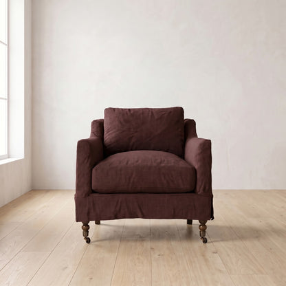 Madeline Short Skirt Chair in Burgundy Linen