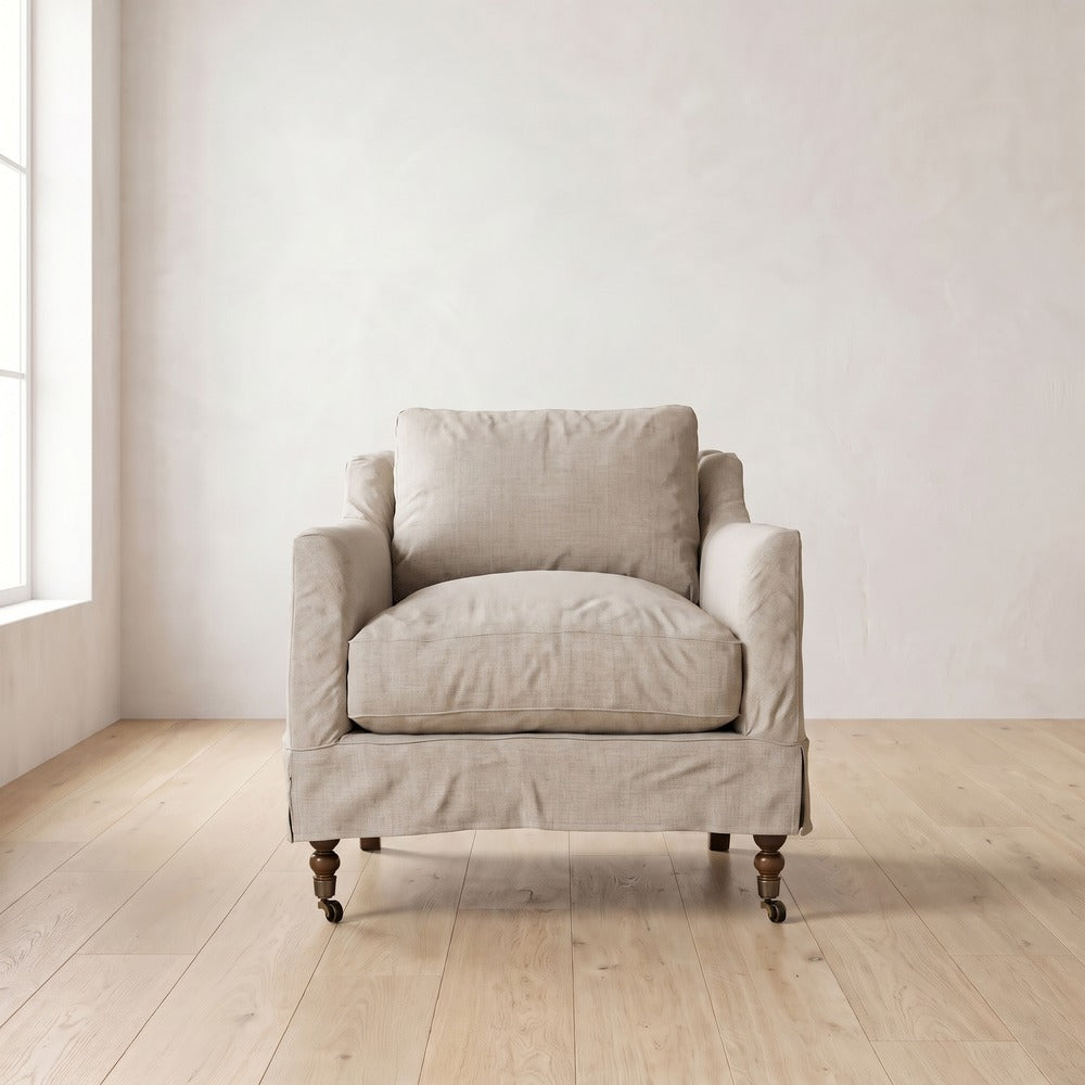 Madeline Short Skirt Chair in Natural Linen