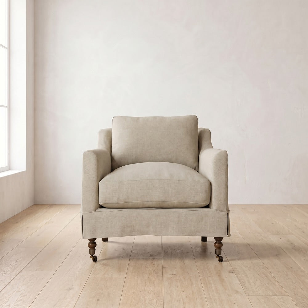 Madeline Short Skirt Chair in Natural Performance Linen
