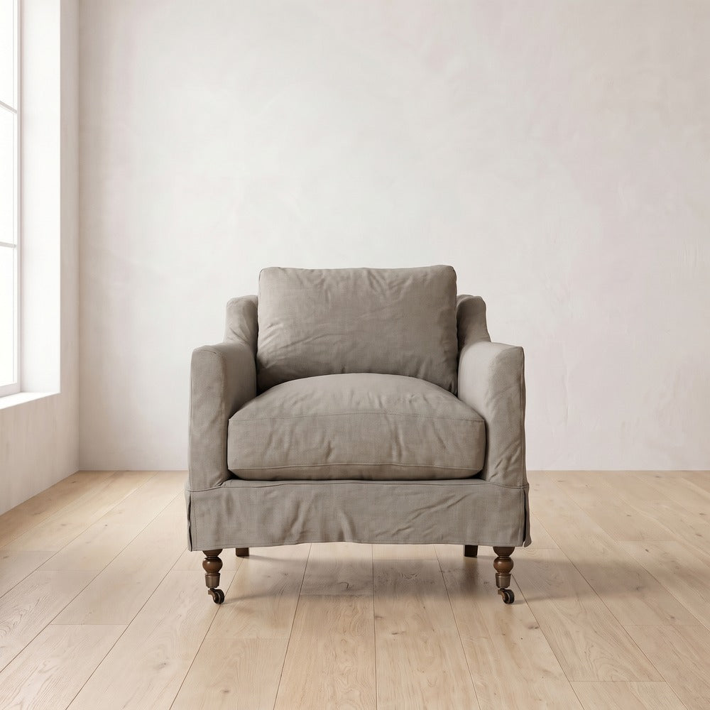 Madeline Short Skirt Chair in Putty Linen