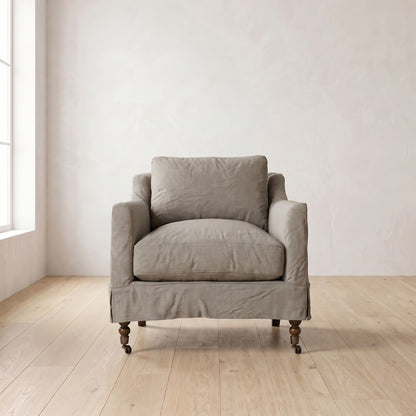 Madeline Short Skirt Chair in Putty Linen