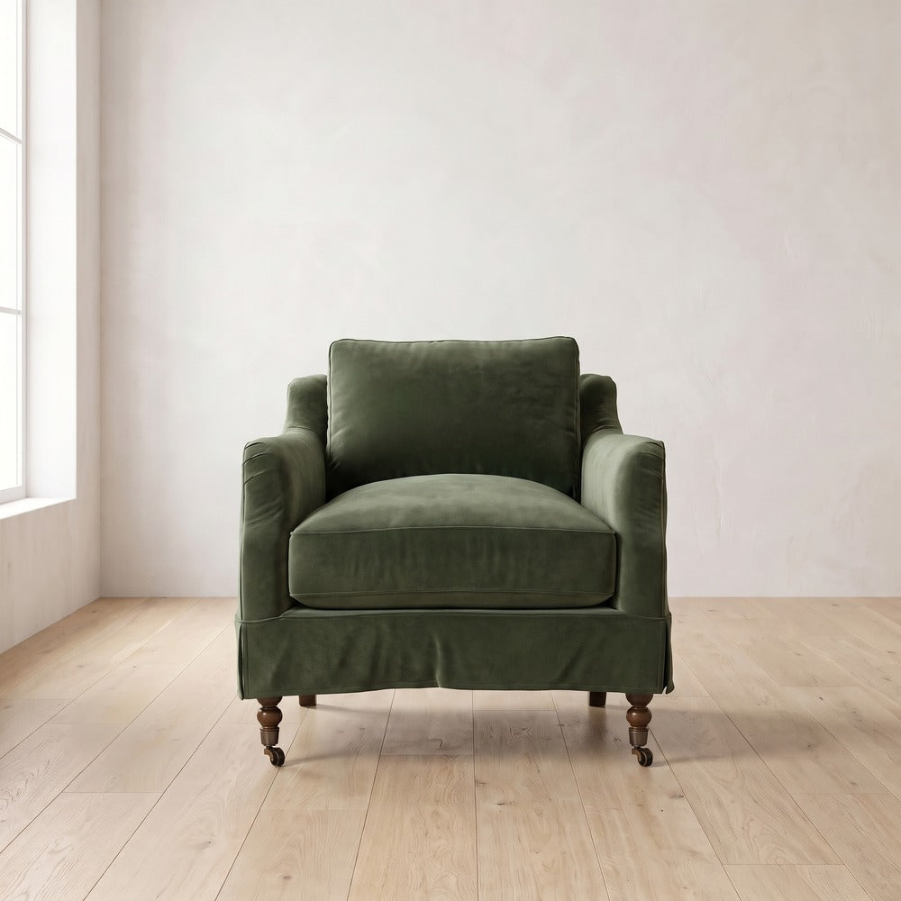 Madeline Short Skirt Chair in Sage Velvet