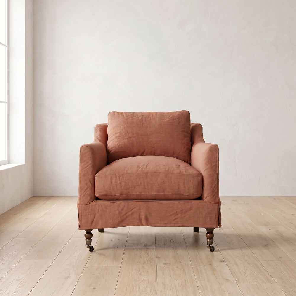 Madeline Short Skirt Chair in Terracotta Linen