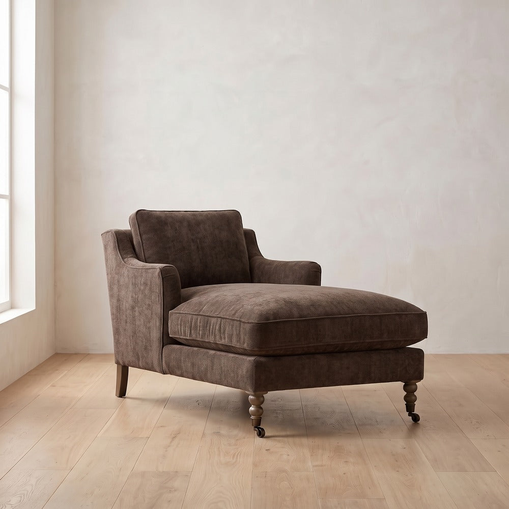 Madeline Short Skirt Chaise Chair in Bark Chenille