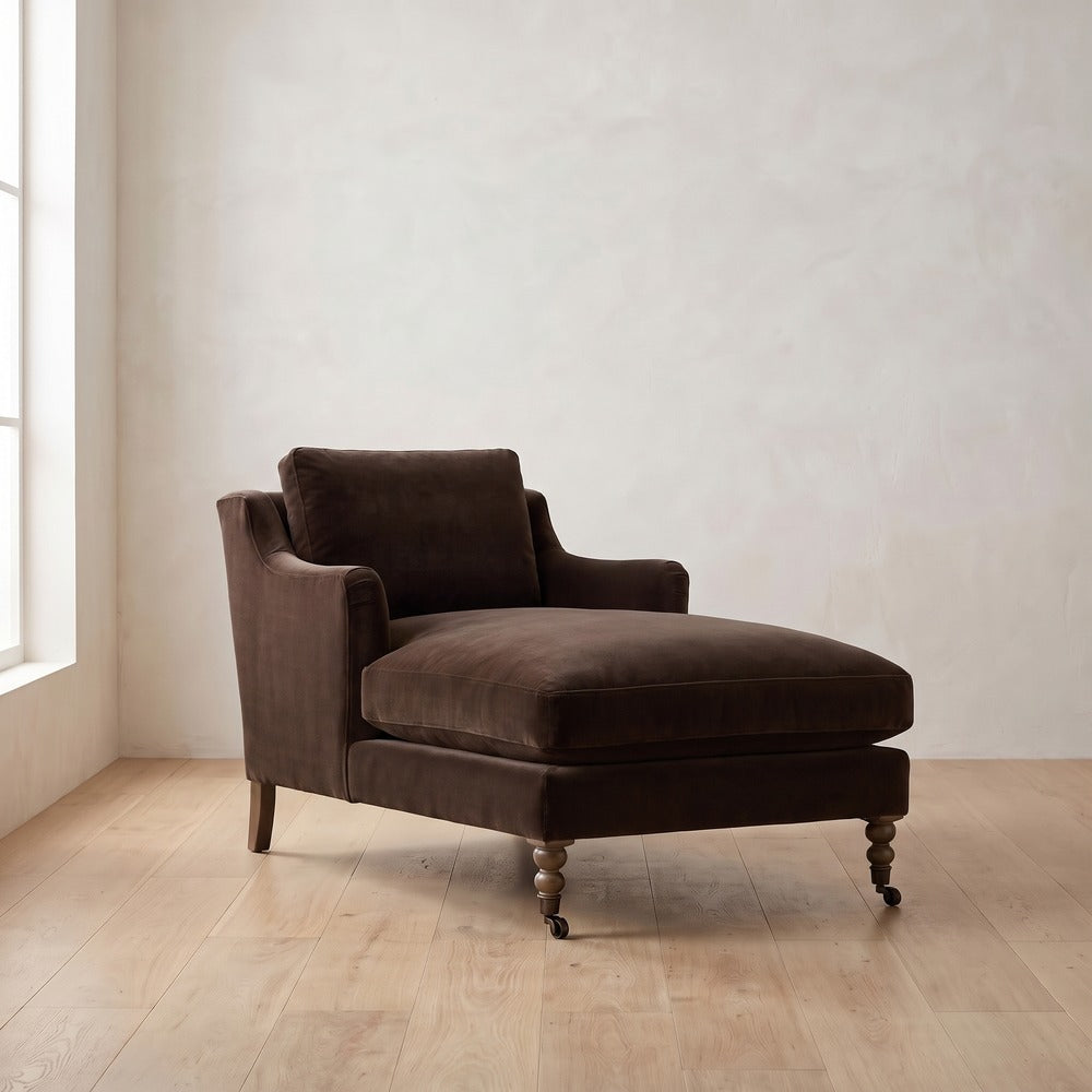 Madeline Short Skirt Chaise Chair in Bark Velvet