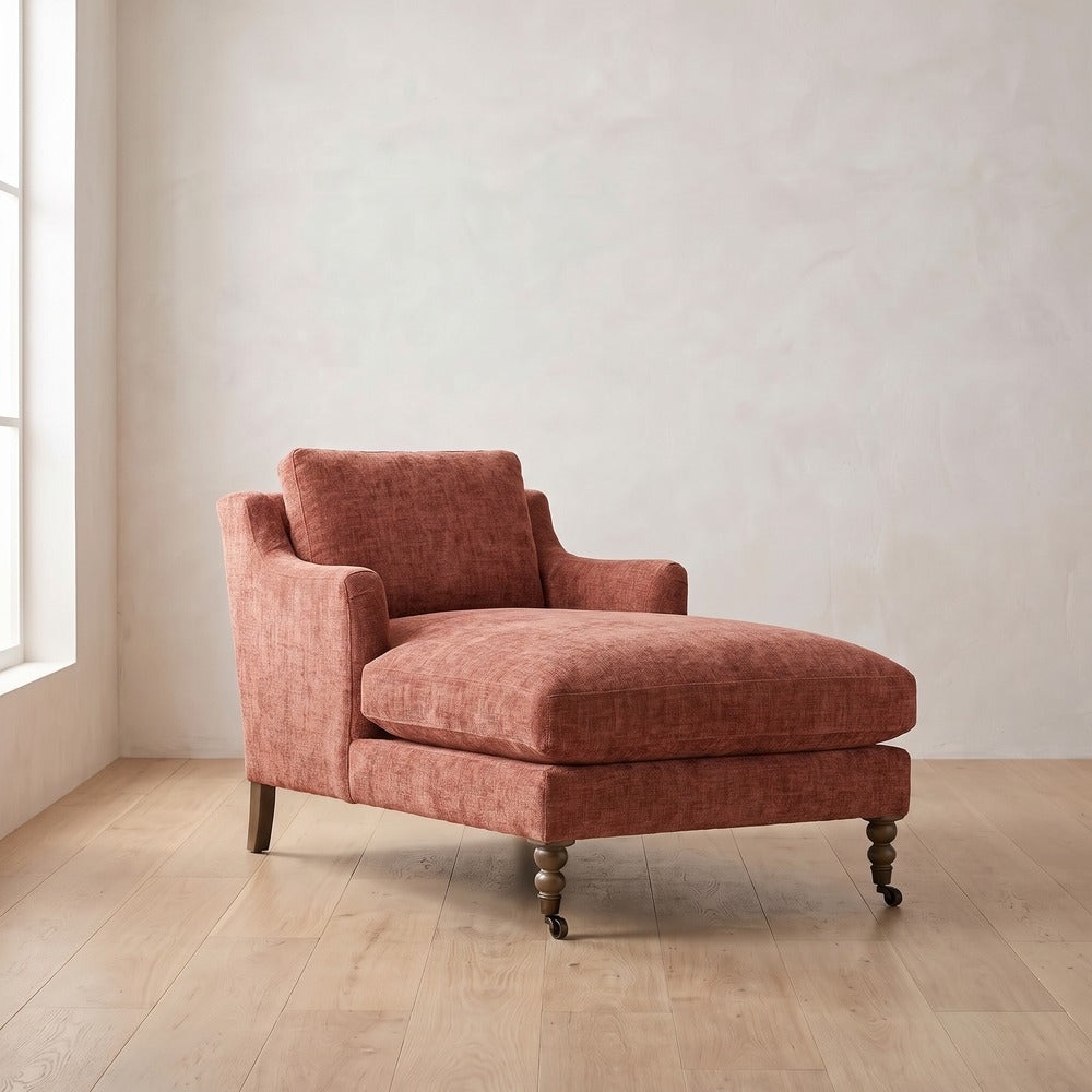 Madeline Short Skirt Chaise Chair in Brick Chenille