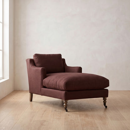 Madeline Short Skirt Chaise Chair in Burgundy Linen