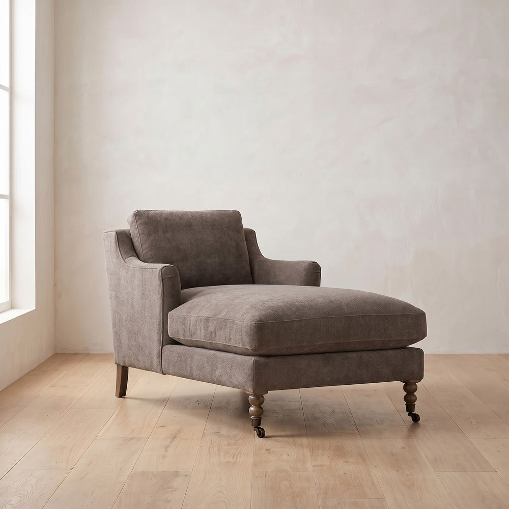 Madeline Short Skirt Chaise Chair in Charcoal Brown Performance Chenille