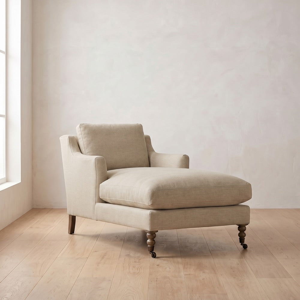 Madeline Short Skirt Chaise Chair in Natural Performance Linen