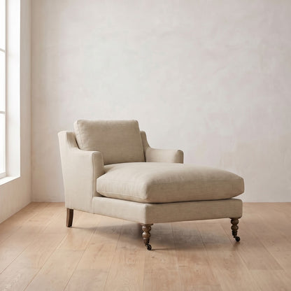 Madeline Short Skirt Chaise Chair in Natural Performance Linen