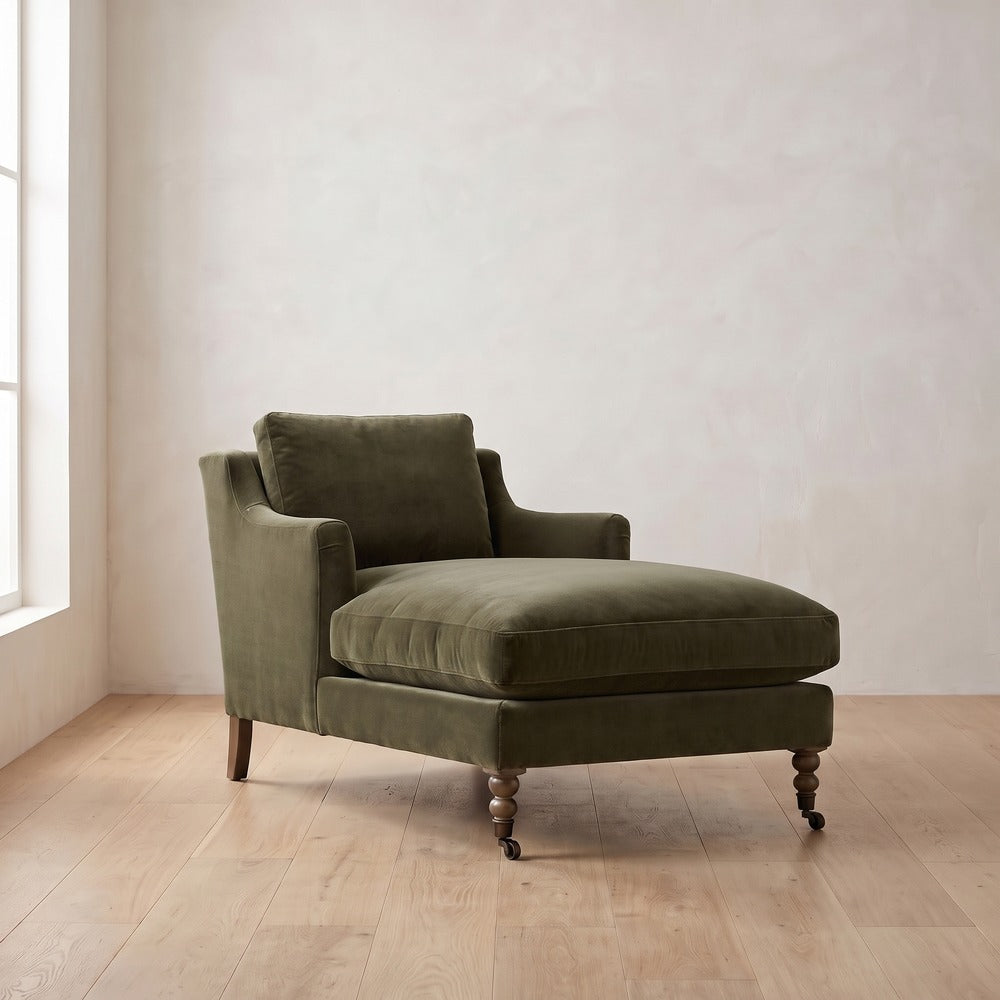 Madeline Short Skirt Chaise Chair in Sage Velvet