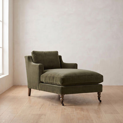 Madeline Short Skirt Chaise Chair in Sage Velvet
