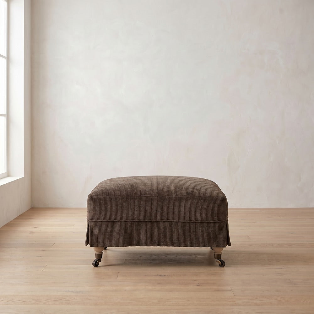 Madeline Short Skirt Ottoman in Bark Chenille
