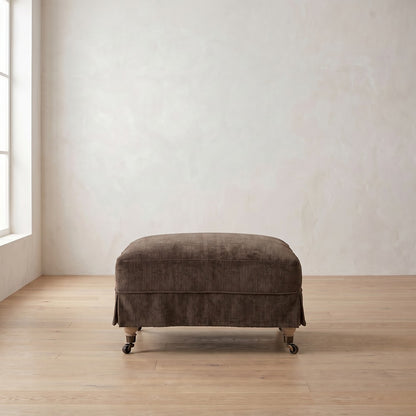 Madeline Short Skirt Ottoman in Bark Chenille