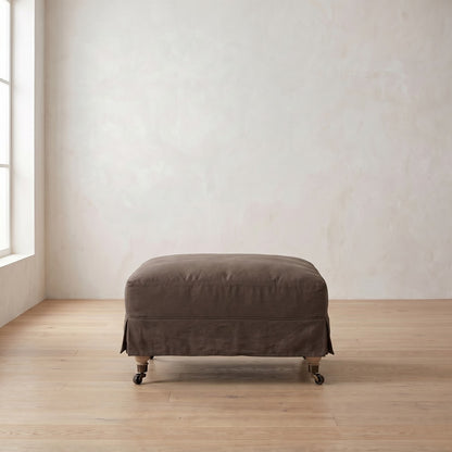 Madeline Short Skirt Ottoman in Bark Linen