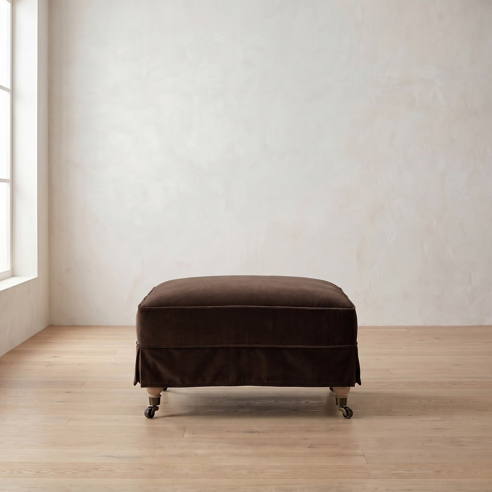 Madeline Short Skirt Ottoman in Bark Velvet