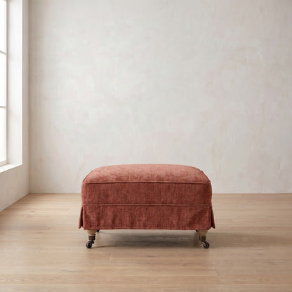 Madeline Short Skirt Ottoman in Brick Chenille