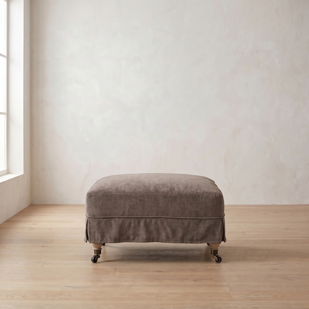 Madeline Short Skirt Ottoman in Charcoal Brown Performance Chenille