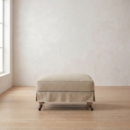 Madeline Short Skirt Ottoman in Natural Performance Linen