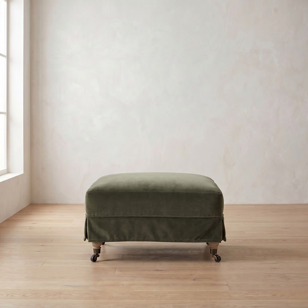 Madeline Short Skirt Ottoman in Sage Velvet