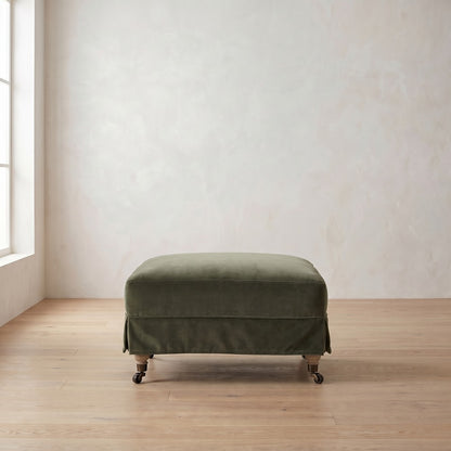 Madeline Short Skirt Ottoman in Sage Velvet