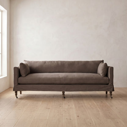 Madeline Short Skirt Settee in Bark Linen