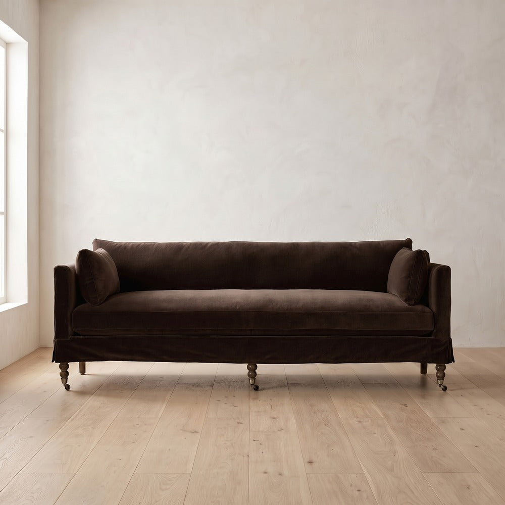 Madeline Short Skirt Settee in Bark Velvet