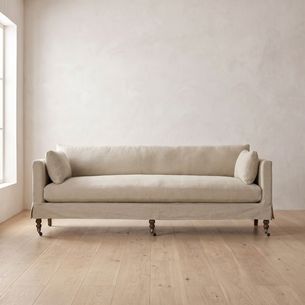 Madeline Short Skirt Settee in Natural Performance Linen