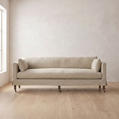 Madeline Short Skirt Settee in Natural Performance Linen