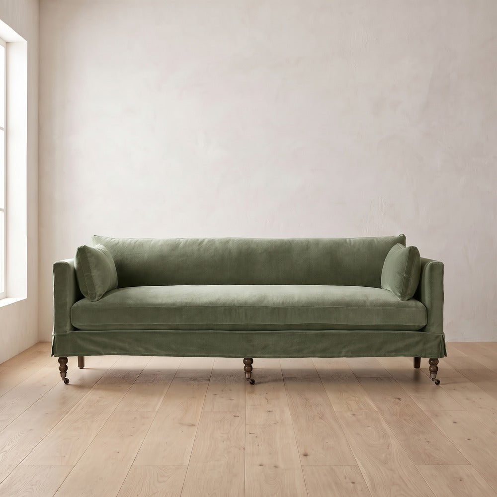 Madeline Short Skirt Settee in Sage Velvet