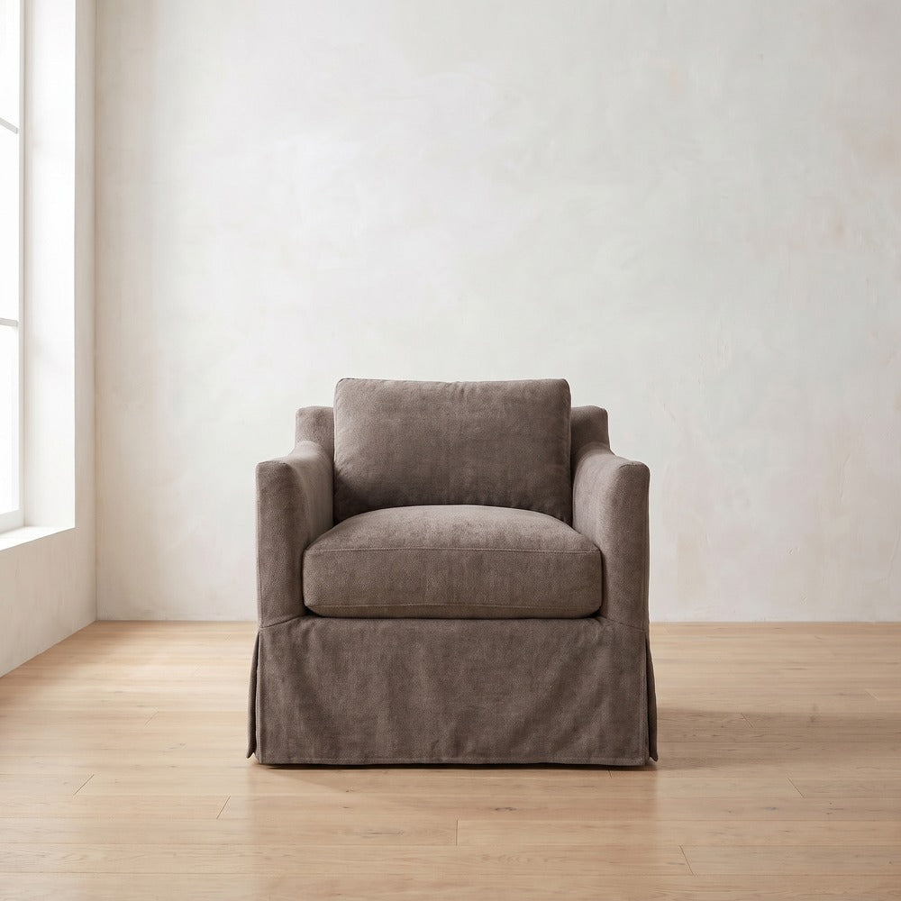 Madeline Slipcover Chair in Charcoal Brown Performance Chenille