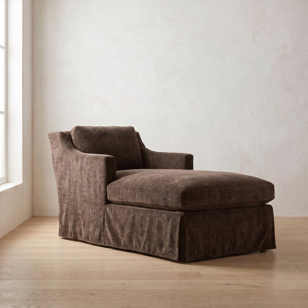 Madeline Slipcover Chaise Chair in Bark Chenille