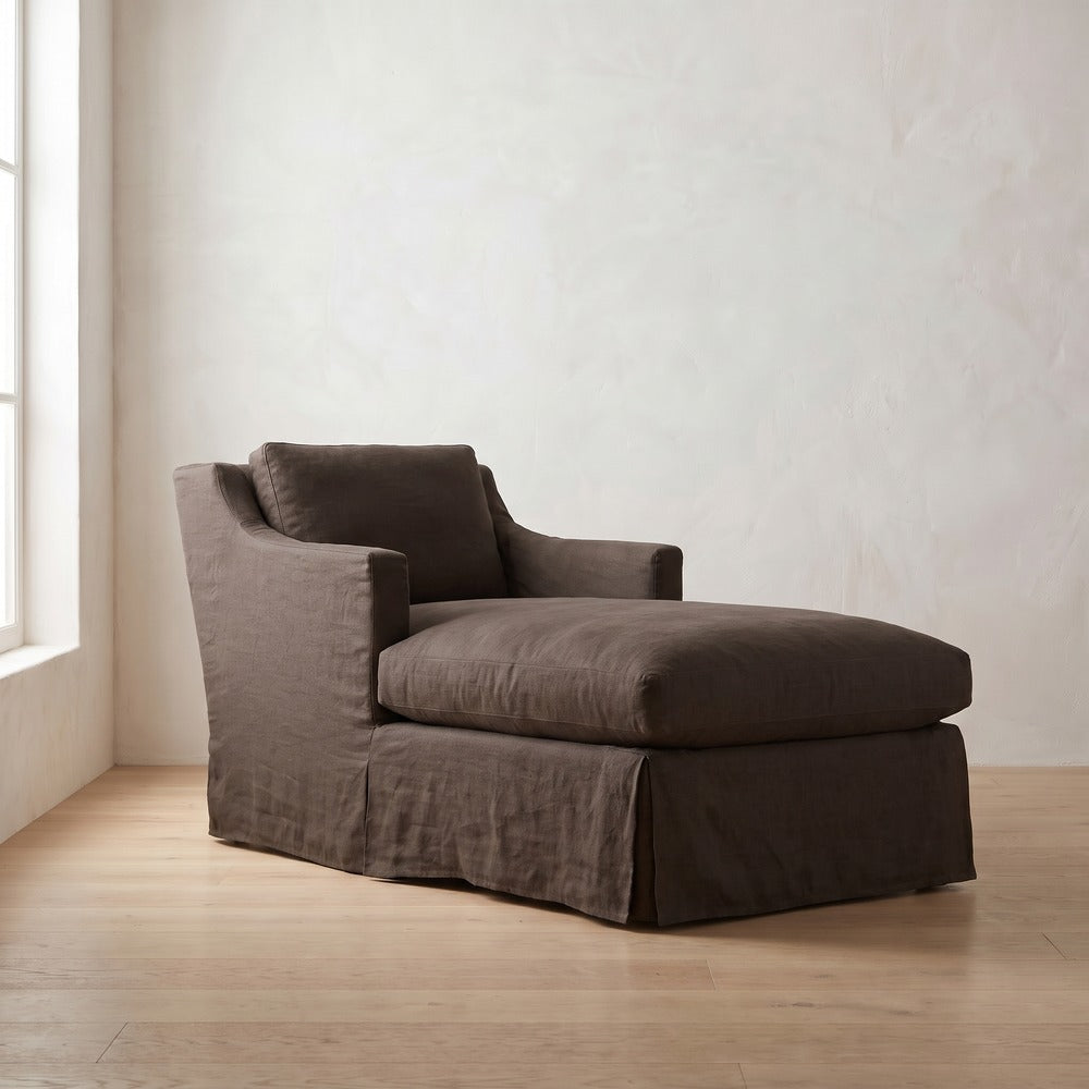 Madeline Slipcover Chaise Chair in Bark Linen