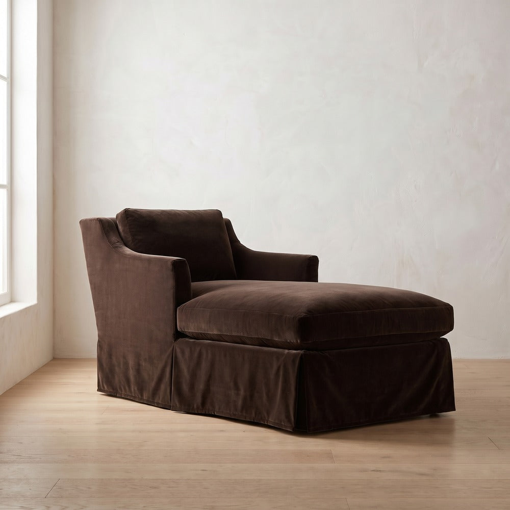 Madeline Slipcover Chaise Chair in Bark Velvet