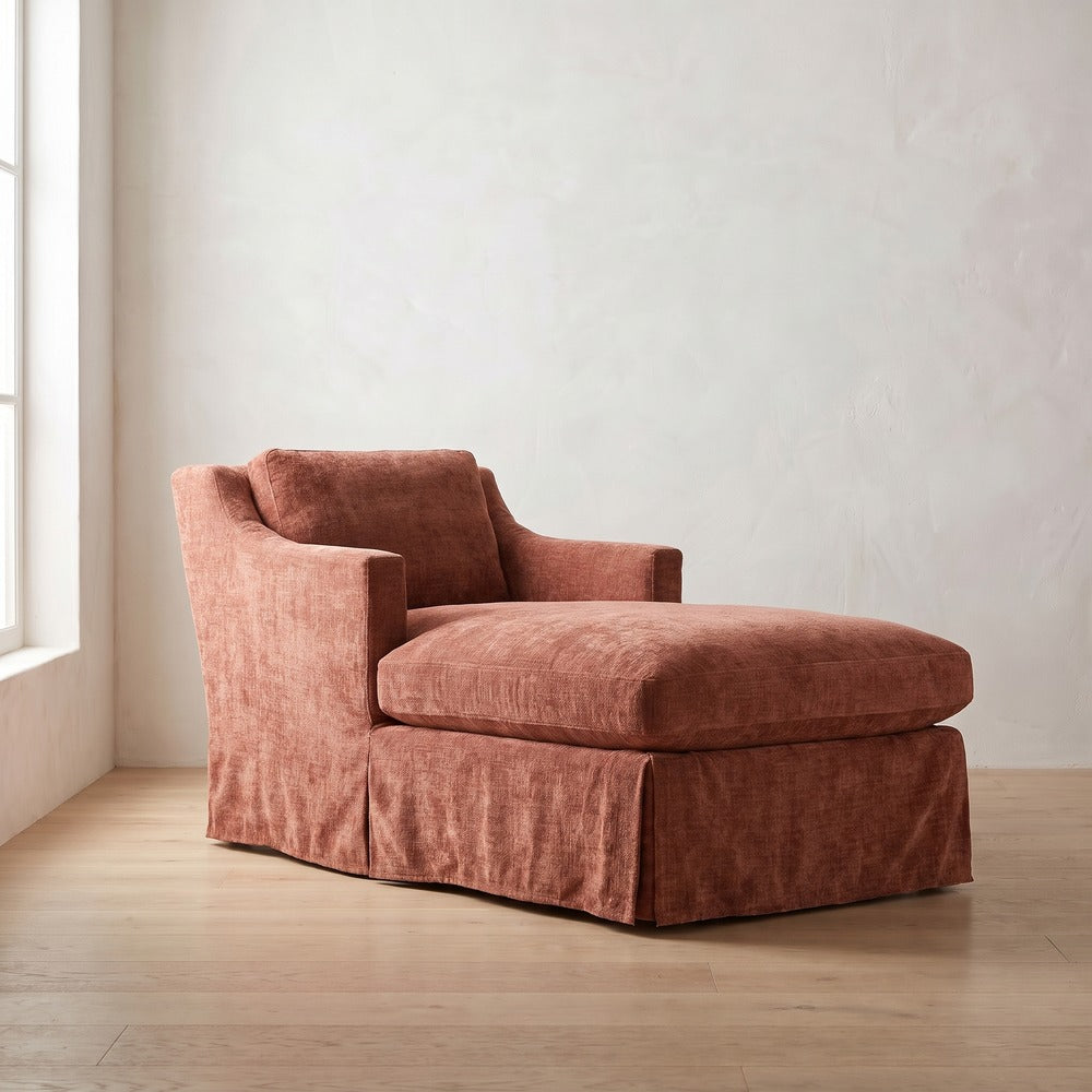 Madeline Slipcover Chaise Chair in Brick Chenille